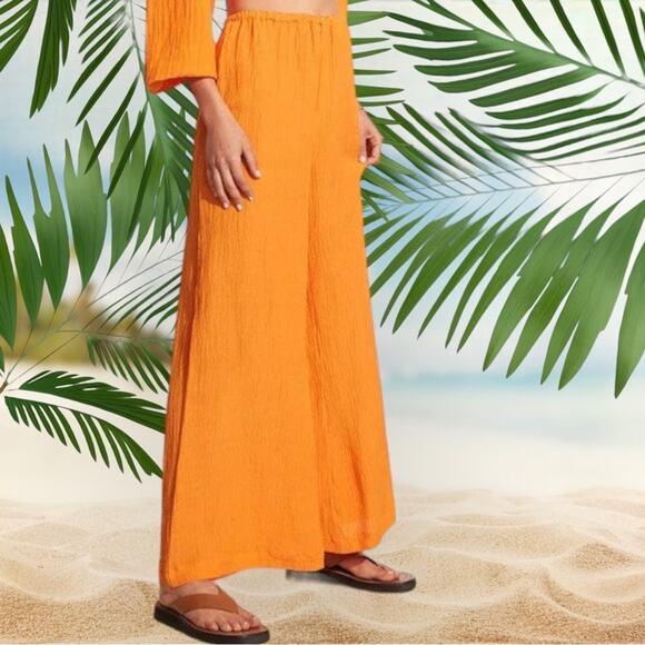 NWT Faithfull The Brand Rupina Linen wide leg Pants Tangerine Size 6 - Picture 1 of 9